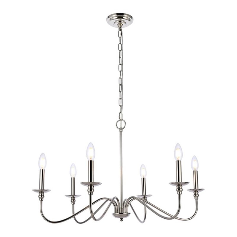 Living District Rohan 6-Light Transitional Metal Chandelier in Polished Nickel
