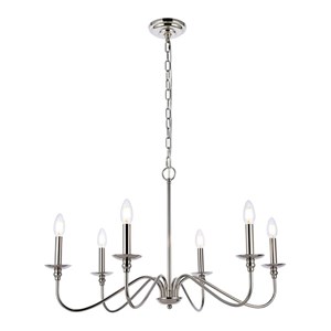 Living District Rohan 6-Light Transitional Metal Chandelier in Polished Nickel
