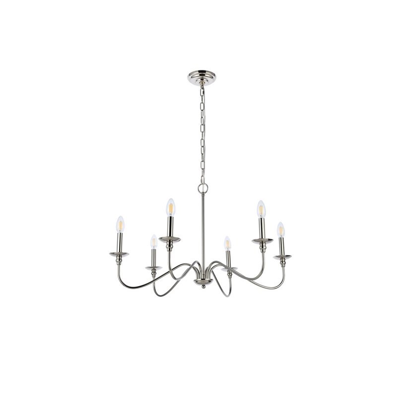 Living District Rohan 6-Light Transitional Metal Chandelier in Polished Nickel
