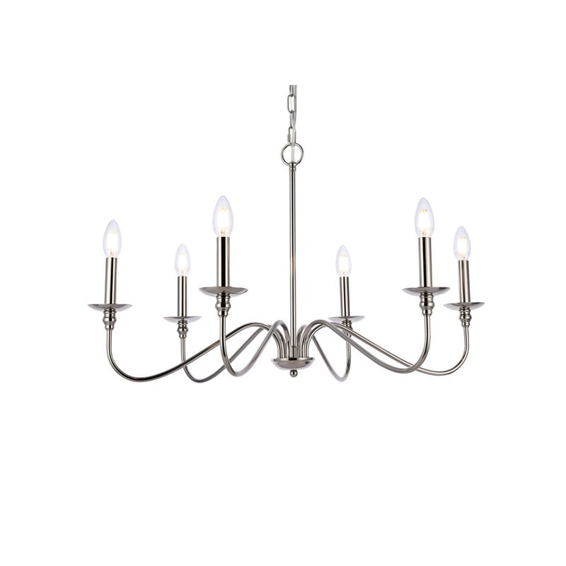 Living District Rohan 6-Light Transitional Metal Chandelier in Polished Nickel