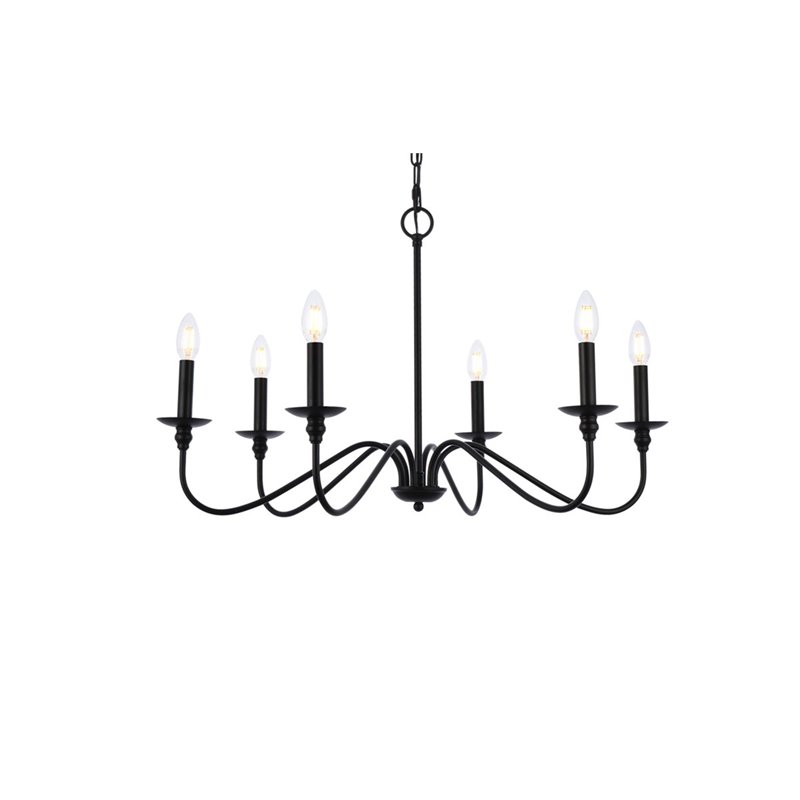 Living District Rohan 6-Light Transitional Metal Chandelier - Matte Black Finish