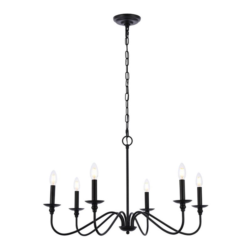 Living District Rohan 6-Light Transitional Metal Chandelier - Matte Black Finish