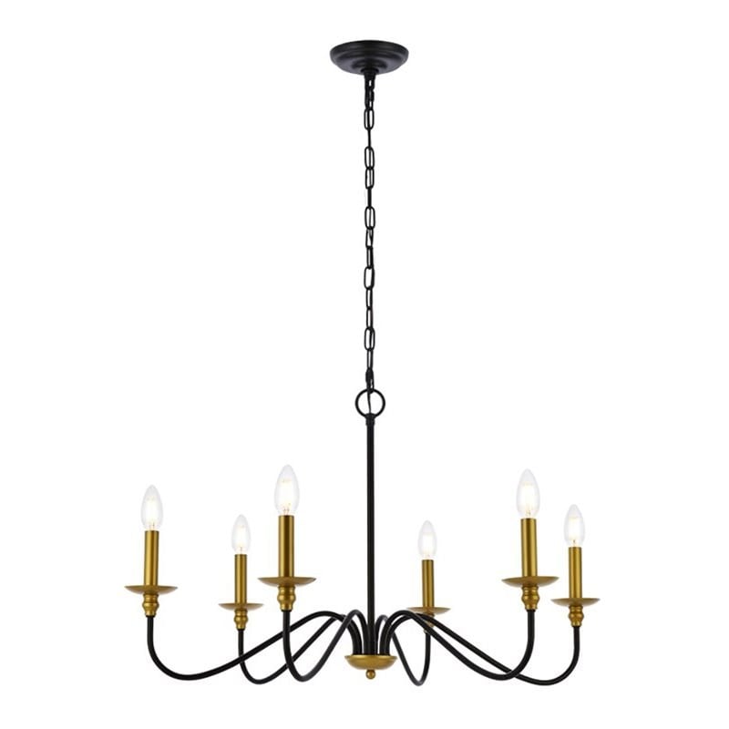 Living District Rohan 6-Light Transitional Metal Chandelier in Brass/Black