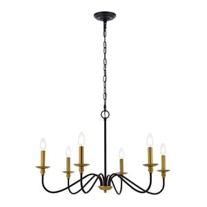Living District Rohan 6-Light Transitional Metal Chandelier in Brass/Black