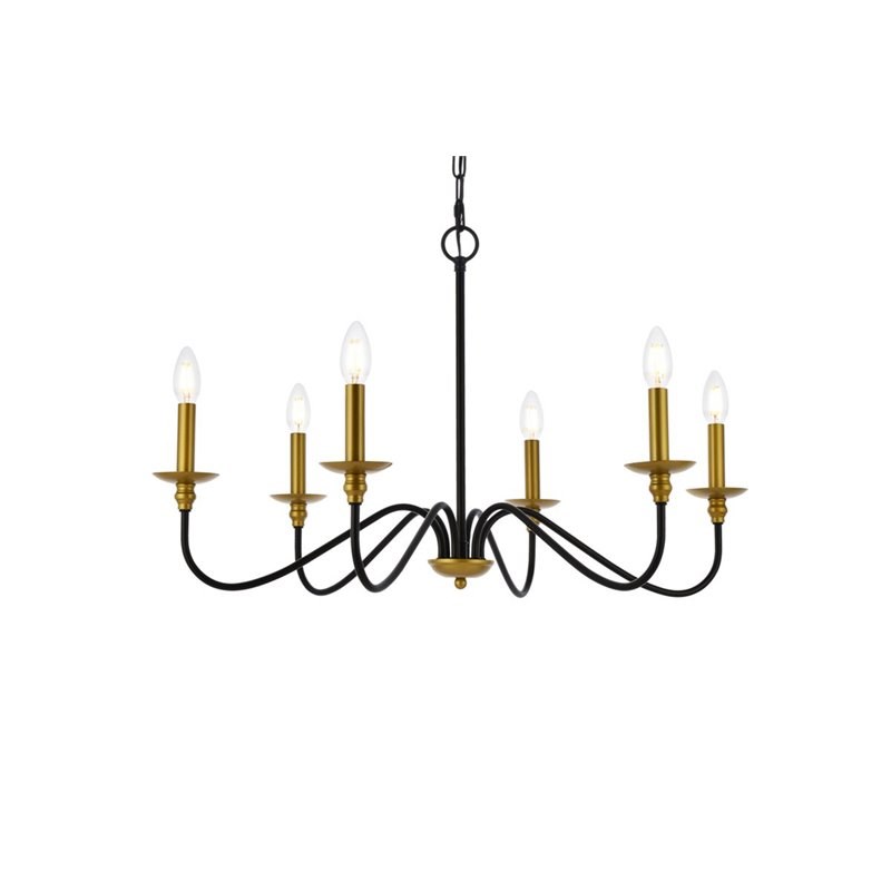 Living District Rohan 6-Light Transitional Metal Chandelier in Brass/Black