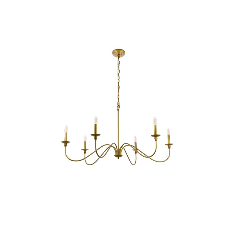 Living District Rohan 6-Light Transitional Metal Chandelier in Brass Finish
