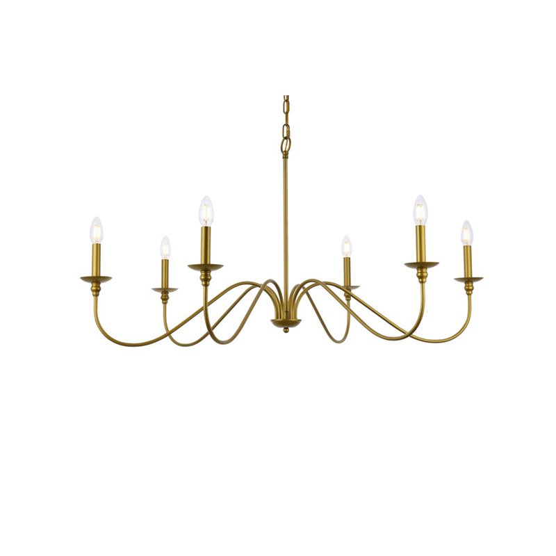 Living District Rohan 6-Light Transitional Metal Chandelier in Brass Finish