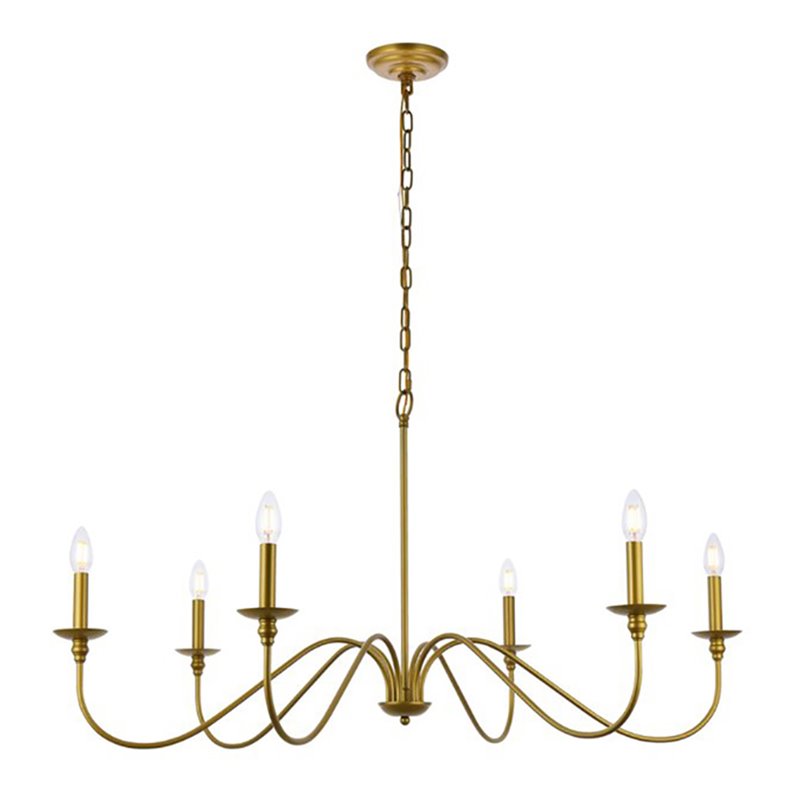 Living District Rohan 6-Light Transitional Metal Chandelier in Brass Finish