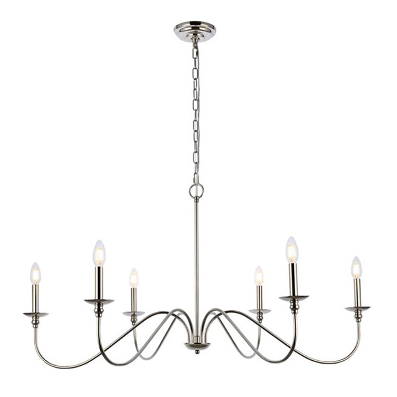 Living District Rohan 6-Light Transitional Metal Chandelier in Nickel