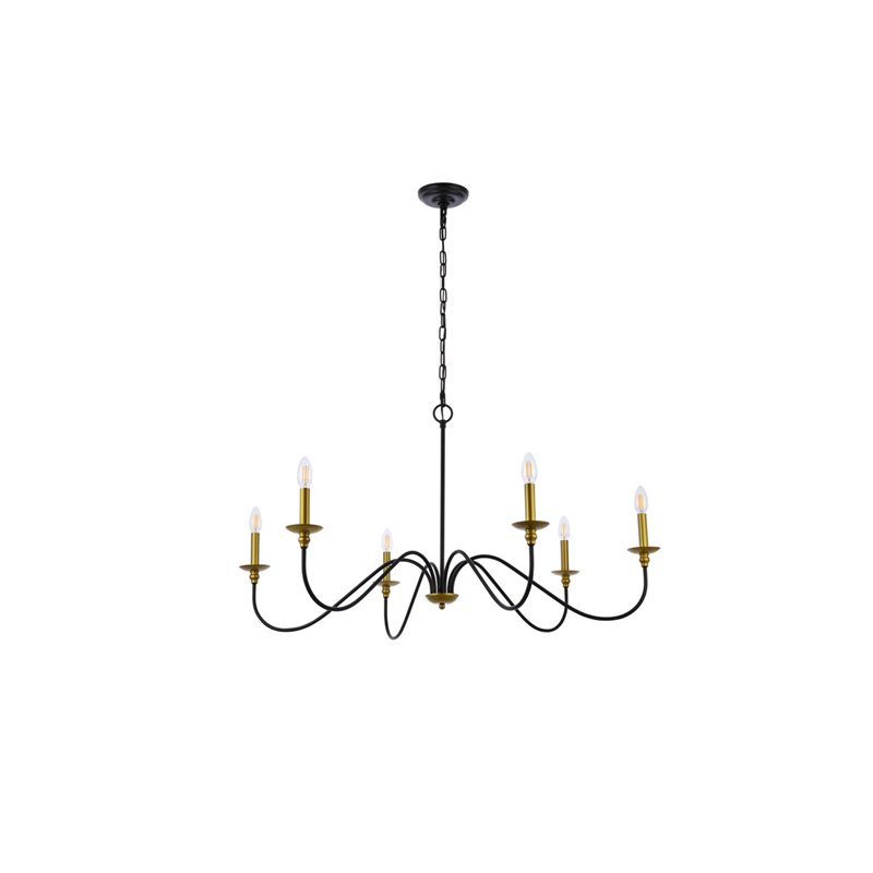 Living District Rohan 6-Light Transitional Metal Chandelier - Brass/Black Finish