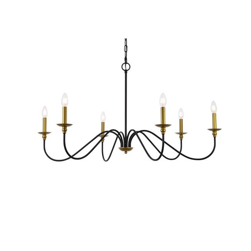 Living District Rohan 6-Light Transitional Metal Chandelier - Brass/Black Finish