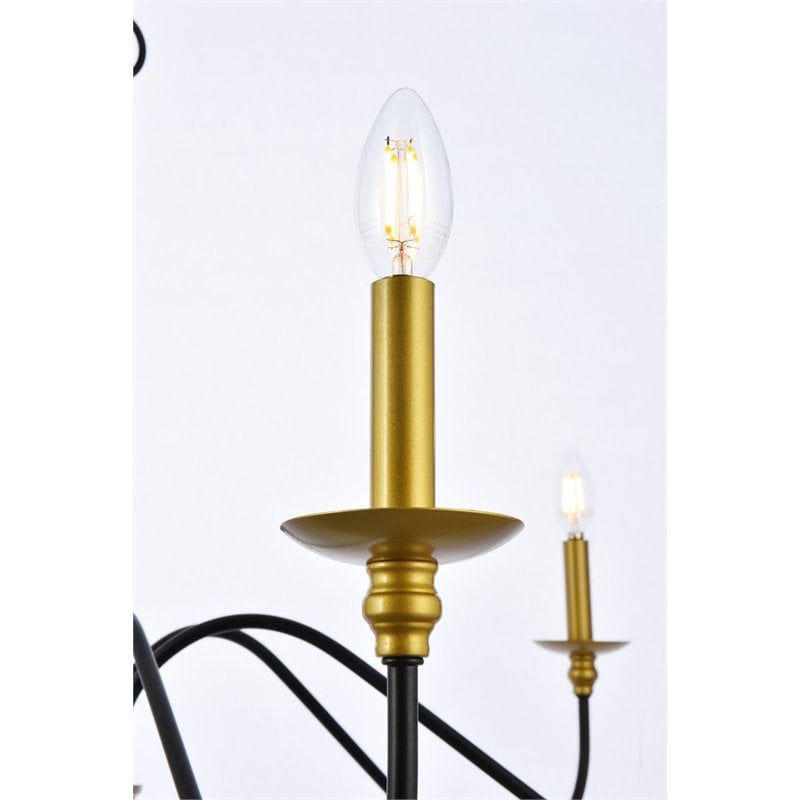 Living District Rohan 6-Light Transitional Metal Chandelier - Brass/Black Finish
