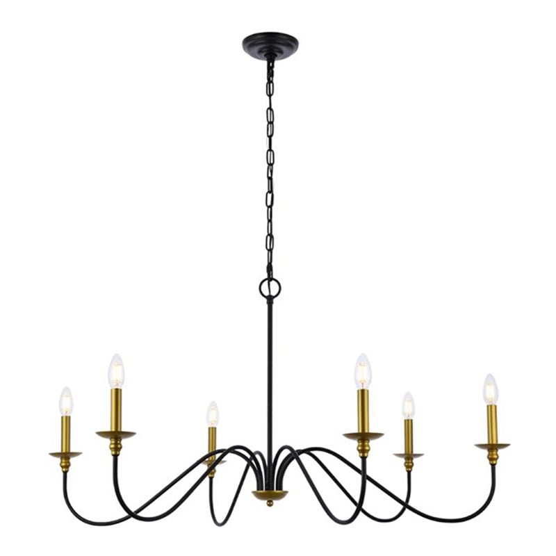 Living District Rohan 6-Light Transitional Metal Chandelier - Brass/Black Finish