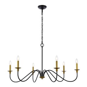 Living District Rohan 6-Light Transitional Metal Chandelier - Brass/Black Finish