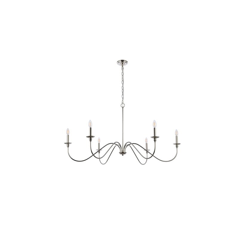 Living District Rohan 6-Light Transitional Metal Chandelier in Polished Nickel