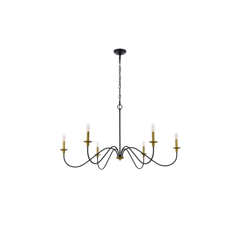 Living District Rohan 6-Light Transitional Metal Chandelier in Brass and Black