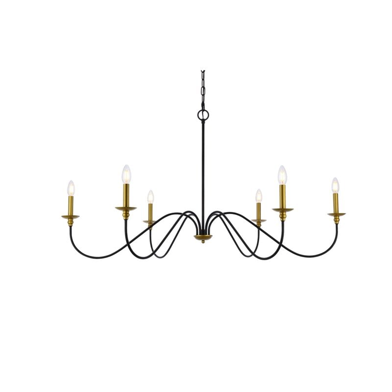 Living District Rohan 6-Light Transitional Metal Chandelier in Brass and Black