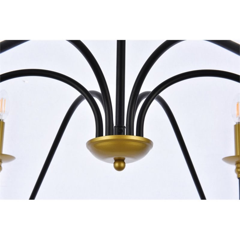 Living District Rohan 6-Light Transitional Metal Chandelier in Brass and Black