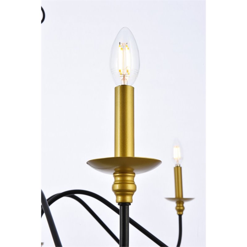 Living District Rohan 6-Light Transitional Metal Chandelier in Brass and Black