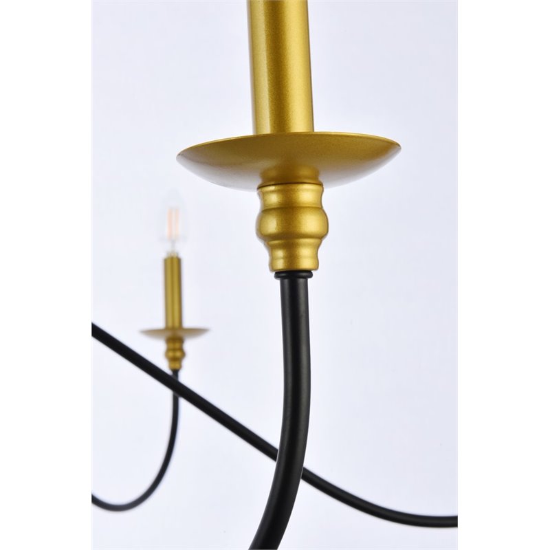 Living District Rohan 6-Light Transitional Metal Chandelier in Brass and Black