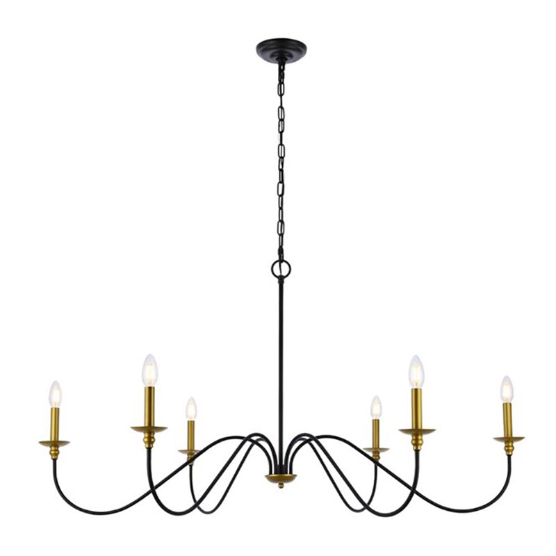 Living District Rohan 6-Light Transitional Metal Chandelier in Brass and Black