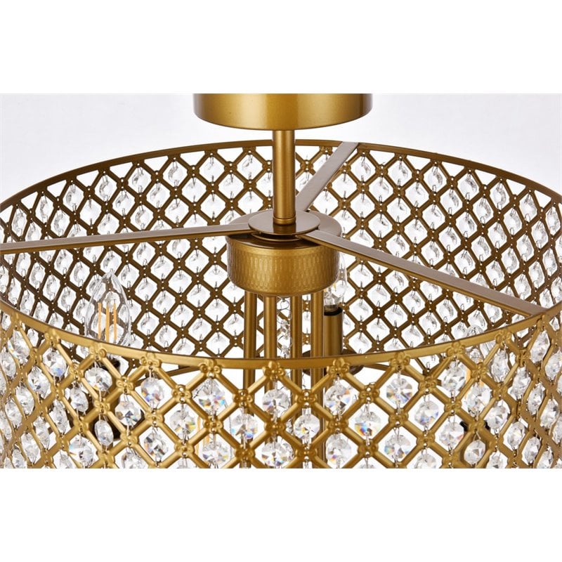 Living District Elise 4-Light Transitional Metal Flush Mount in Brass Finish
