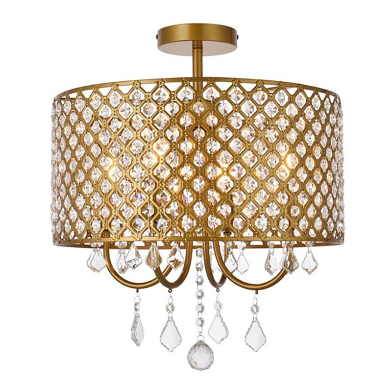Living District Elise 4-Light Transitional Metal Flush Mount in Brass Finish