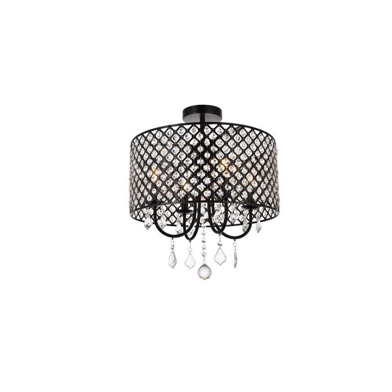 Living District Elise 4-Light Transitional Metal Flush Mount in Black Finish