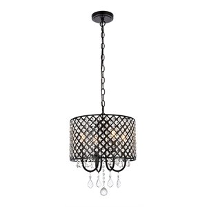 Living District Elise 4-Light Transitional Metal Pendant in Black Finish