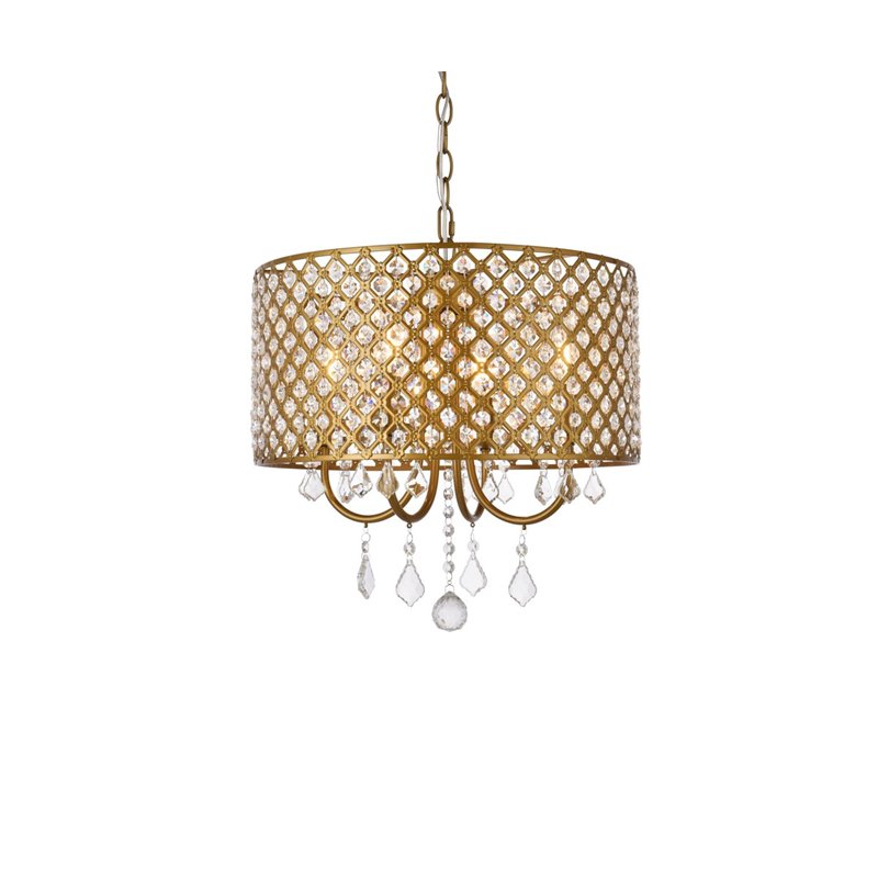 Living District Elise 4-Light Transitional Metal Pendant in Brass Finish