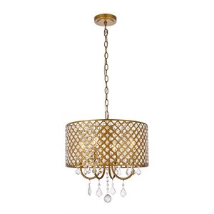 Living District Elise 4-Light Transitional Metal Pendant in Brass Finish