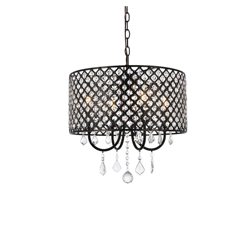 Living District Elise 4-Light Transitional Metal Pendant in Black Finish