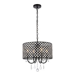 Living District Elise 4-Light Transitional Metal Pendant in Black Finish