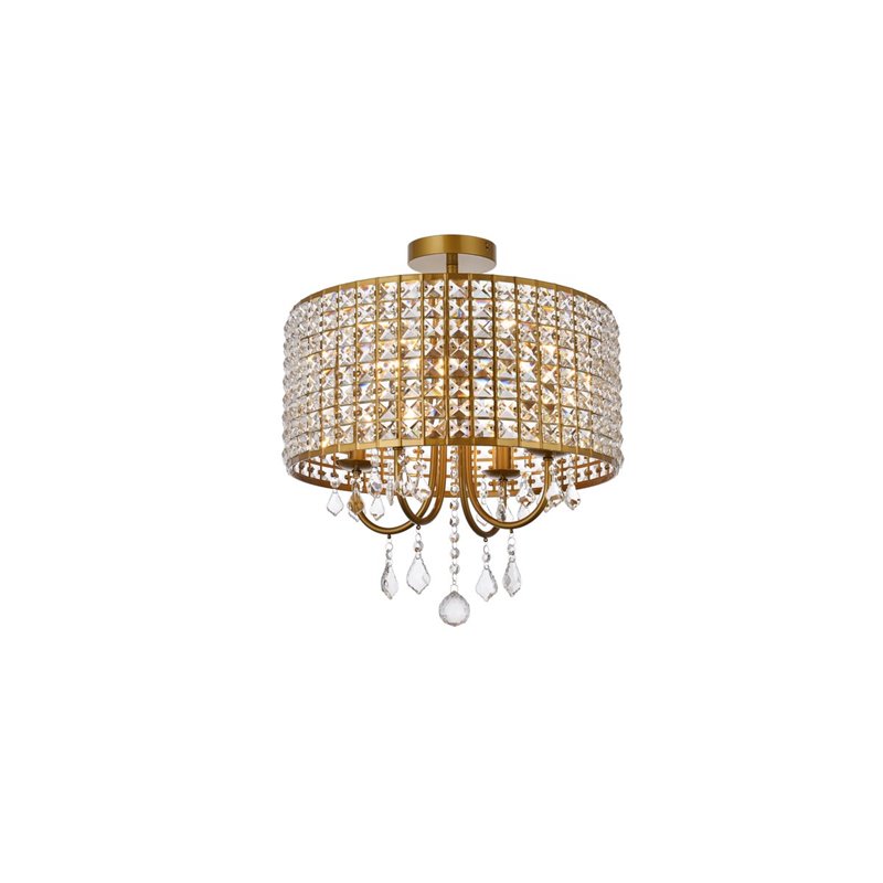 Living District Elise 4-Light Transitional Metal Flush Mount in Brass