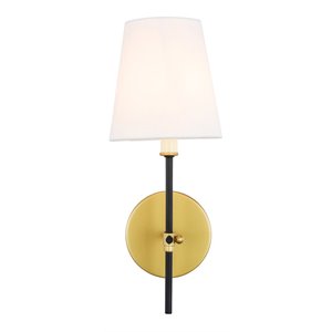 Living District Mel 1-Light Metal & Fabric Wall Sconce in Brass/Black