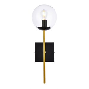 Living District Neri 1-Light Metal Wall Sconce w/ Clear Shade in Black and Brass