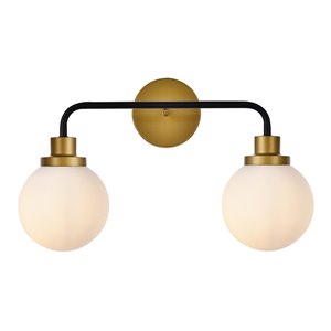 living district hanson 2-light metal bath sconce in black and brass