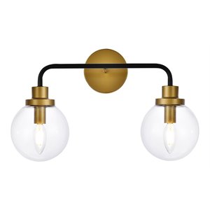 Living District Hanson 2-Light Metal Bath Sconce w/ Clear Shade in Black/Brass