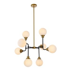 Living District Hanson 8-Light Metal Pendant w/ Frosted Shade in Black and Brass