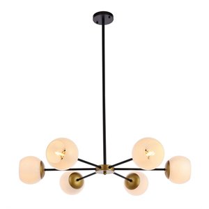 Living District Briggs 6-Light Metal Pendant with White Shade in Black and Brass