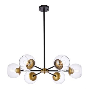Living District Briggs 6-Light Metal Pendant with Clear Shade in Black and Brass