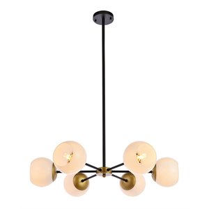 Living District Briggs 6-Light Metal Pendant w/ White Shade in Black and Brass