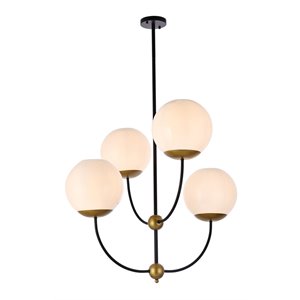 Living District Lennon 4-Light Metal Pendant w/ White Shade in Black and Brass