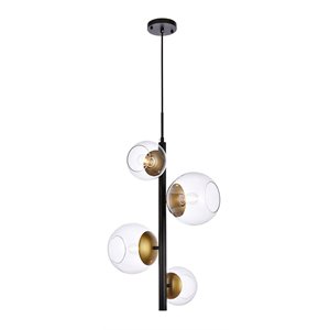 Living District Wells 4-Light Metal Pendant w/ Clear Shade in Black and Brass