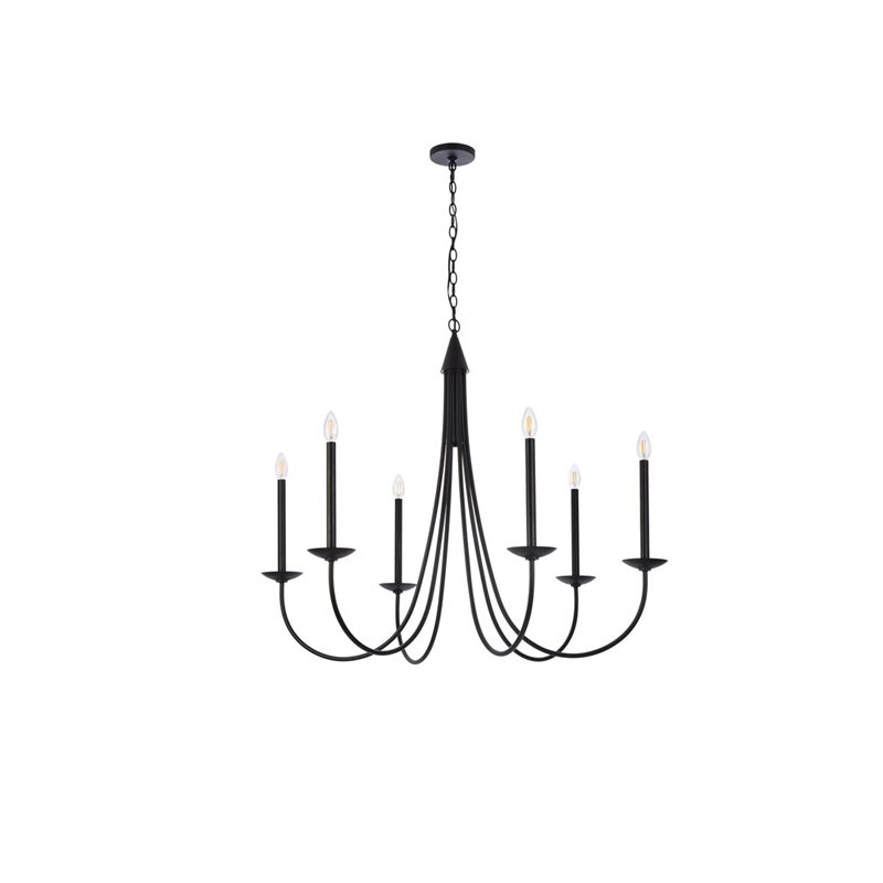 Living District Cohen 6-Light Mid-Century Metal Pendant in Black