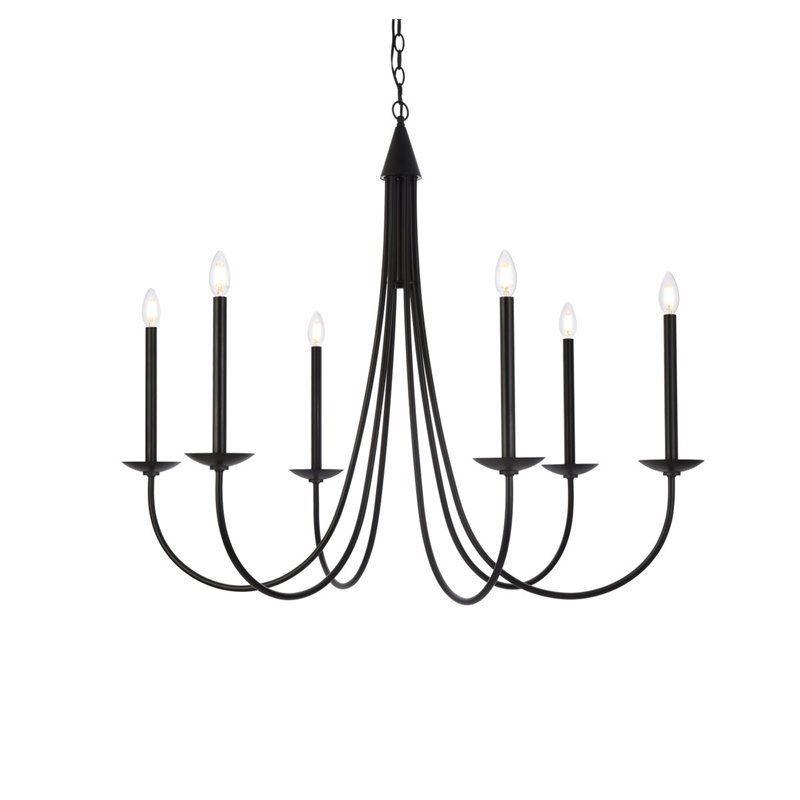 Living District Cohen 6-Light Mid-Century Metal Pendant in Black