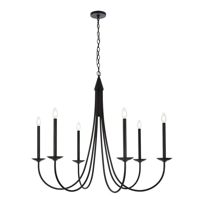 Living District Cohen 6-Light Mid-Century Metal Pendant in Black