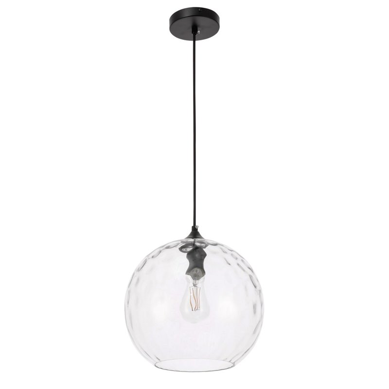 Living District Gibson 1-Light Metal and Glass Pendant in Black and Clear Finish