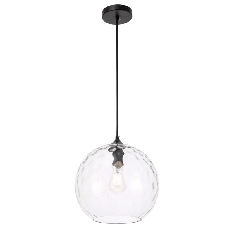 Living District Gibson 1-Light Metal and Glass Pendant in Black and Clear Finish