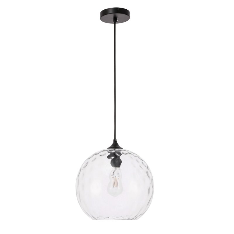 Living District Gibson 1-Light Metal and Glass Pendant in Black and Clear Finish